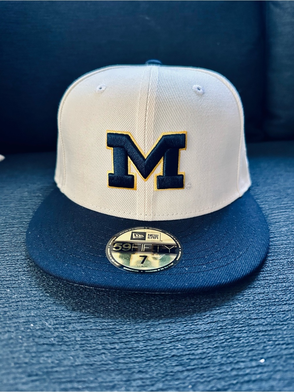 New Era White and Navy Michigan 59FIFTY Fitted Hat